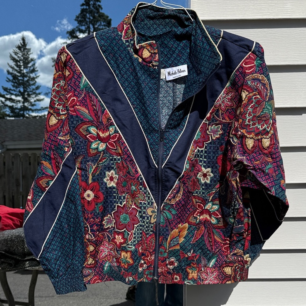 Nicole Miller Navy Floral Bomber Jacket